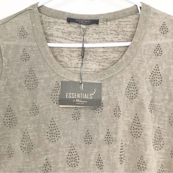 Essentials by Milano Taupe Gauzy Knit Stud Embellished Lightweight Short Sleeve - Picture 3 of 14